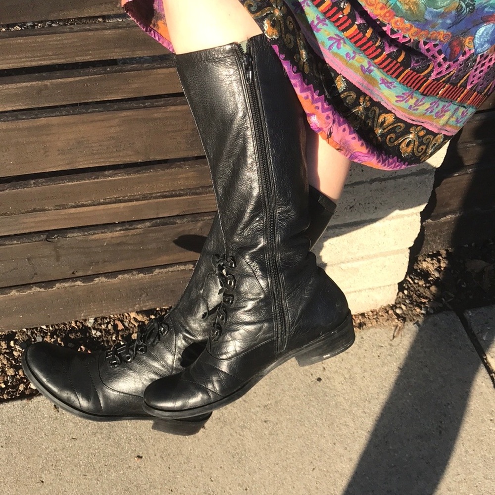 Black Leather Lace Up Riding Boots